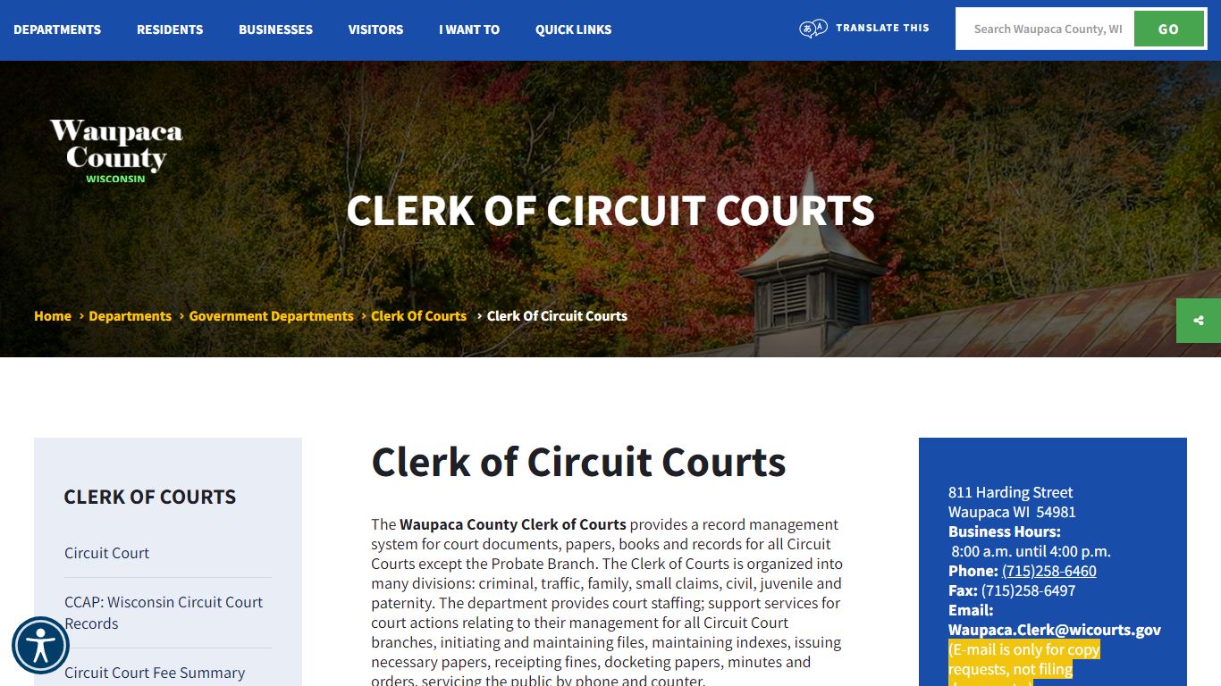 Clerk of Circuit Courts - Waupaca County, Wisconsin