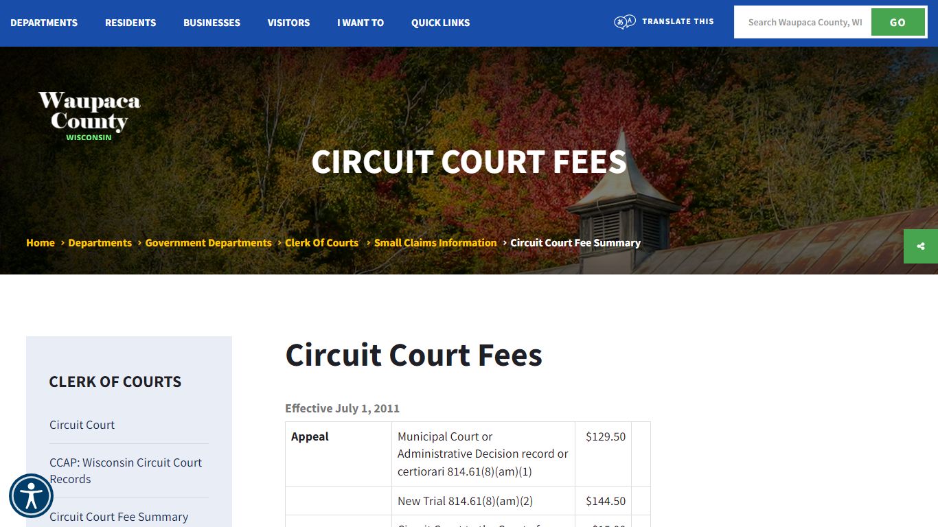 Circuit Court Fees - Welcome to Waupaca County, WI