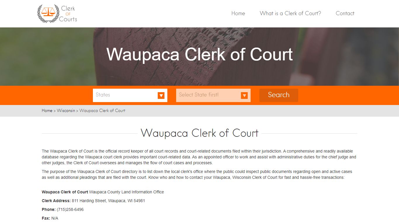 Find Your Waupaca County Clerk of Courts in WI - clerk-of-courts.com