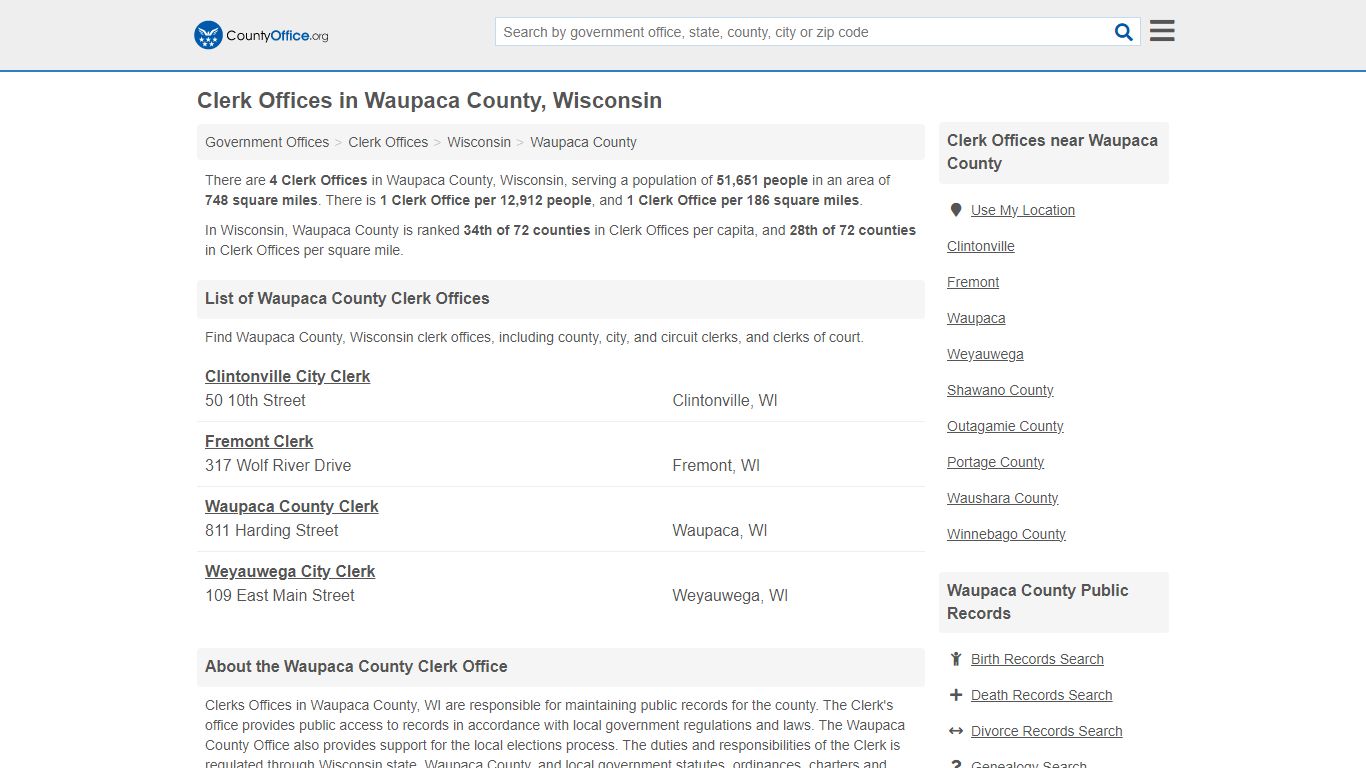 Clerk Offices - Waupaca County, WI (County & Court Records)
