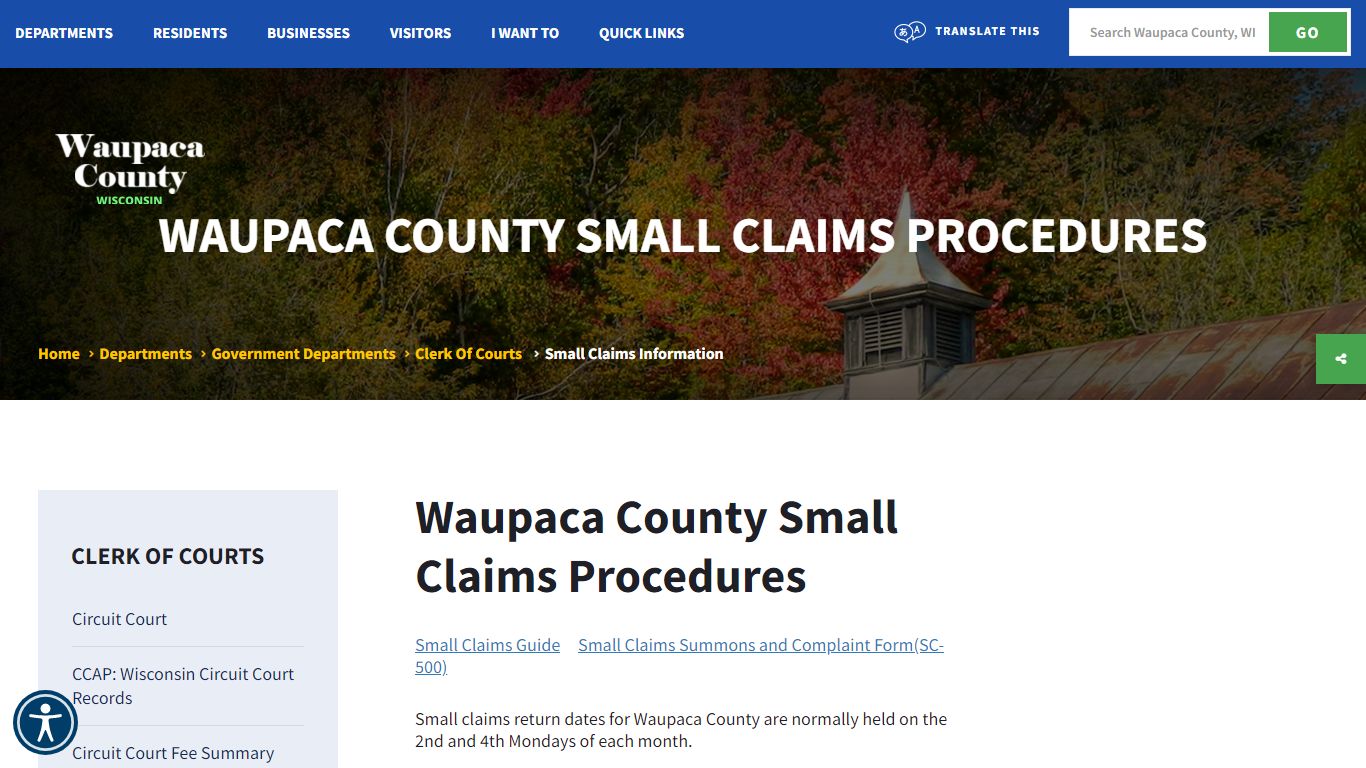 Waupaca County Small Claims Procedures